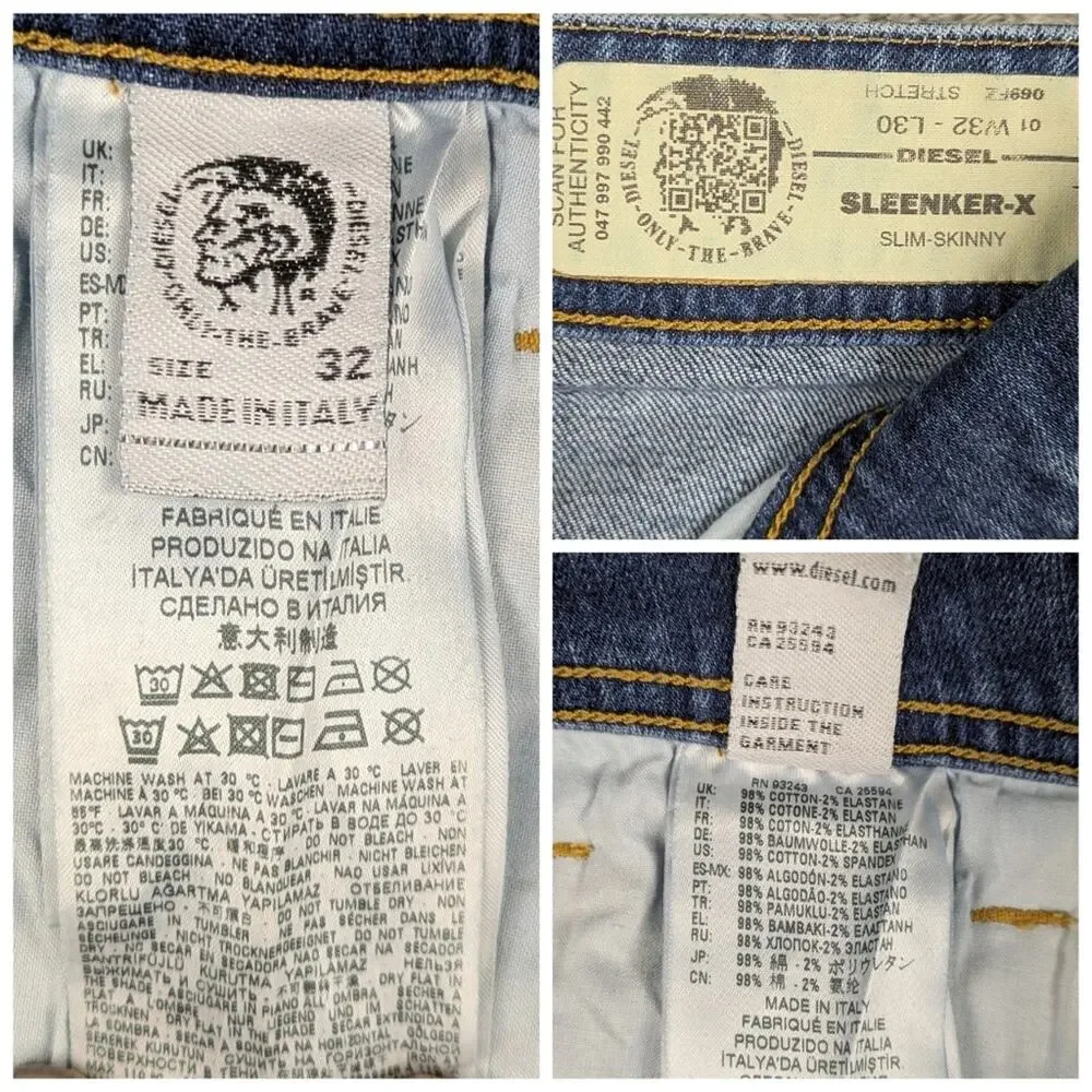 Diesel Sleenker-X Slim Skinny Jeans  Made in Italy Size 32   J1733